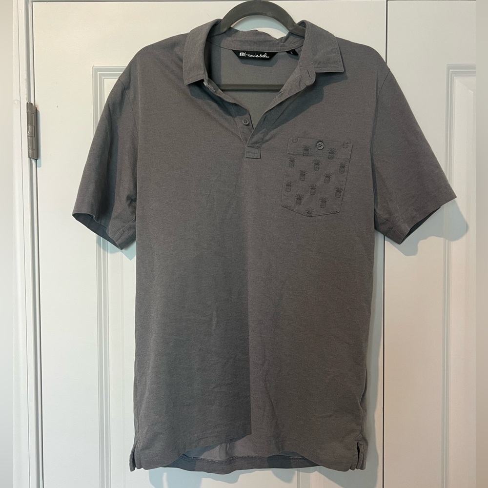 TravisMathew Can Can Polo Mens M Gray Pineapple Pocket Golf Shirt Casual - Picture 2 of 10